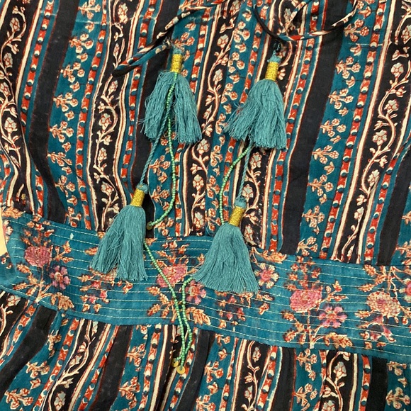 BELL by Alicia soft silk cotton tiered teal pink floral dress M - Picture 10 of 16